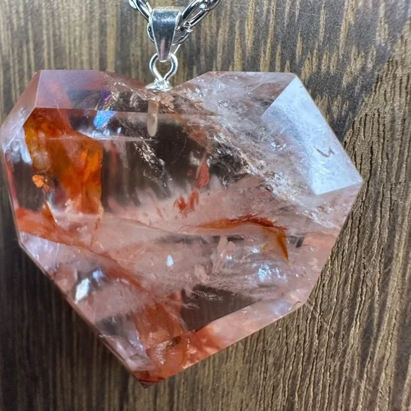 Fire Quartz Heart Necklace Pendant on Chain - Picture 7 of 11